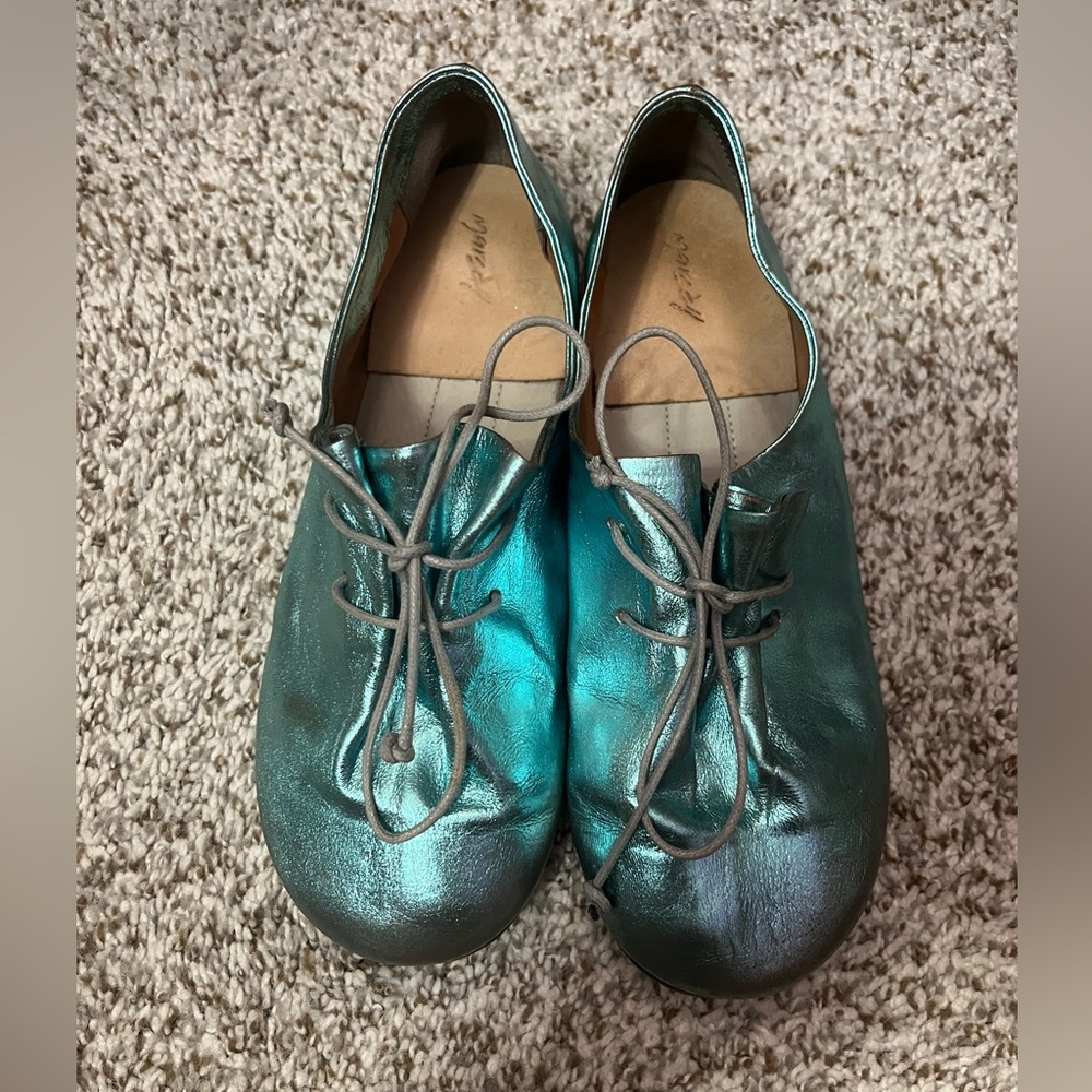 Shiny Blue Metallic Lace up Italian Shoes